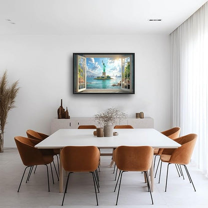 Statue of Liberty Large Wall Art Window Pictures Wall Decor Landmark Canvas Landscape Print Painting Modern Artwork Home Decoration for Living Room Bathroom Bedroom Office Framed 36"x24"