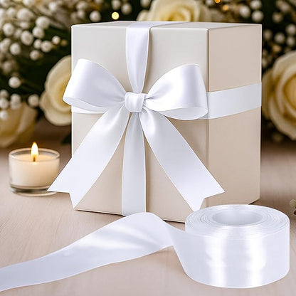 Fullive White Ribbon for Gift Wrapping, 30 Yards White Ribbon 1 1/2 Inch, Solid Polyester Satin Wedding Ribbons for Wedding Christmas Decorations DIY Hair Bows Wrapping Bouquet Floral Arrangements