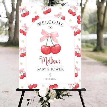 Personalized Pink Bow Baby Shower Welcome Sign, Custom Minimalist Bow Baby Girl Party Sign, Baby's Shower Gifts, Birthday Gifts, Gender Reveal Decorations, Newborn Announcement Party Supplies - 23