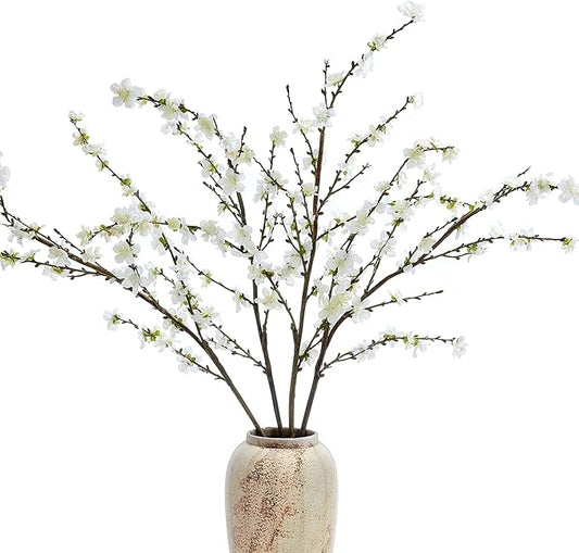 43" Cherry Blossom Branches, 4 Pcs Realistic Silk Artificial Flowers for Indoor Decor, Faux White Cherry Blossom Flower for Vase, Wedding Decoration, Home Centerpieces, Fake Floral Arrangement