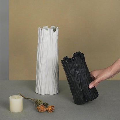 10.7 Inch White Ceramic Vase, Organic Nature Shape, OOSTONEE Boho Nordic Modern Style White Flower Vase, Shelf, Home, Living Room, Coffee Table Centerpiece, Ceramic vases for Home Decor