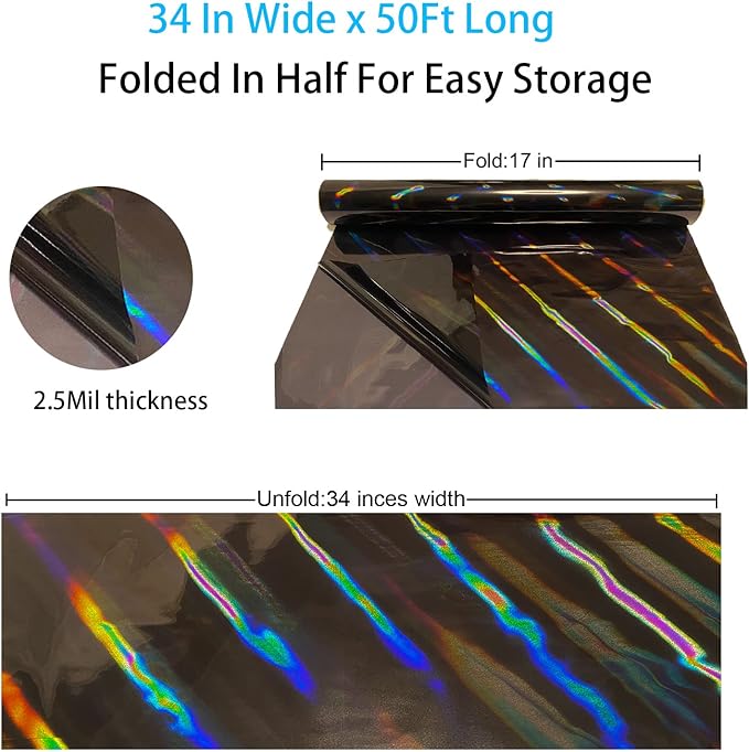 CMFYHM Iridescent Black Cellophane Wrap Roll I 34 In Wide X 50 Ft Long I Colorful Cello Perfect For Baskets,Gifts, Treats,Birthday Holiday Wedding Floral, Party Arts Crafts Decoration (Black)
