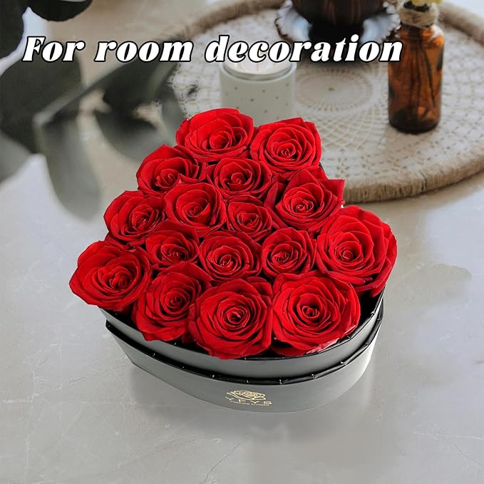 16-Piece Forever Flowers Heart-Shaped Box – Real Immortal Preserved Roses Lasting a Year, Perfect for Birthday, Girlfriend, Mother, or Wife, Valentine Day Gift for Her - Red