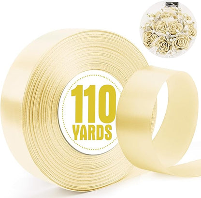 XSEINO 110 Yards Ribbon,1 1/2 Inch Ivory White Satin Ribbon for Flower Bouquet, Gift Wrapping, Ribbons for Crafts, Hair Bows Making, Wedding Party Decoration, Sewing, Invitation Cards, Christmas