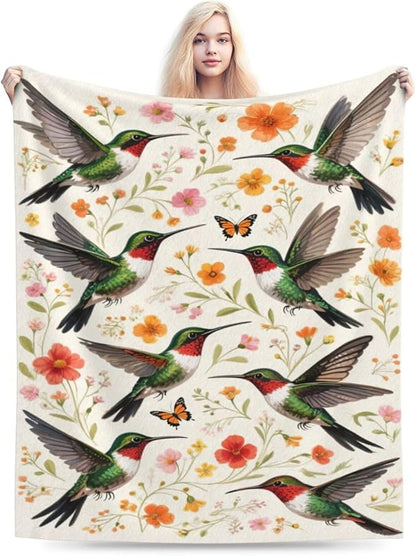 Hummingbird Throw Blanket Hummingbird Blanket Soft Cozy Fleece Fuzzy Stuffed Plush Flannel Animal Gifts for Girls Women Boys Kids Adults 40''x50''