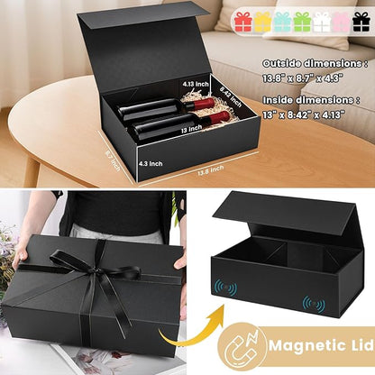 VGOODALL Black Gift Box, 14x8.7x4.3 Inches Large Gift Boxes with Magnetic Lids for Presents Anniversary Wedding Groomsman Proposal Birthday
