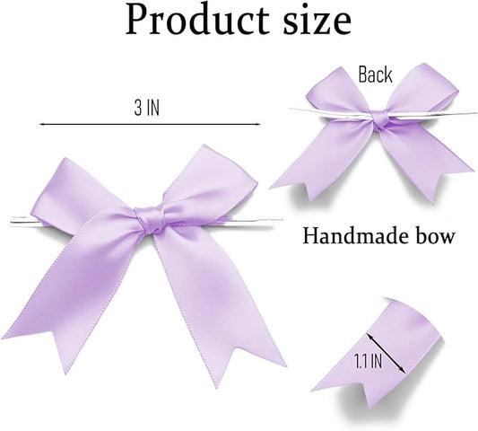 50 Counts Lilac Twist Tie Bows 3.1" Pre-Tied Satin Ribbon Bow Decor Mini Twist Tie Bows for Gift Wrapping Treat Bags Cake Bridal Baby Shower Birthday Party Favors Wedding Decorations