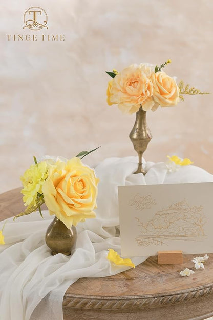 TINGE TIME Artificial Flowers Combo Mix Silk Flowers Yellow Roses w/stem for DIY Wedding Bridal Bouquets Baby Shower Floral Arrangement Table Centerpieces Home Decorations (Yellow & Champange)