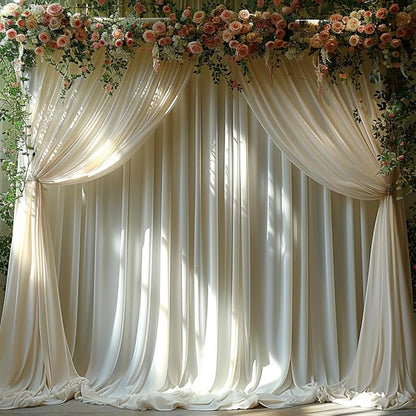 20x10ft Wrinkle Free Ivory Backdrop Curtain for Parties Soft Fabric Drapes Wedding Ivory Curtain Backdrop for Birthday Party Decorations Background for Photography 5x10ft,4 Panels