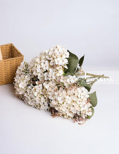 Hydrangea Artificial Flower 3pcs Realistic Faux Silk Hydrangeas Fake Flowers Bouquets Arrangements Decor for Wedding Spring Mother's Day, Home Table Decorations, White Flower