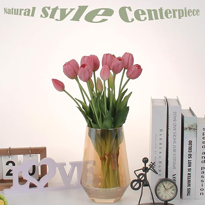 20pcs Artificial Tulip Flowers,16 Inch Real Touch Tulip Stems with Faux Leaves, Faux Tulips and Buds for Home Décor Centerpiece Ornament Wedding Bouquet,Purple