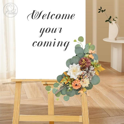 Artificial Wedding Arch Flowers for Wedding Sign,Set of 2 for Wedding Welcome Ceremony Sign,Faux Floral Swags,Wedding, Banquet and Reception Backdrop Floral Decoration (Coffee Orange)