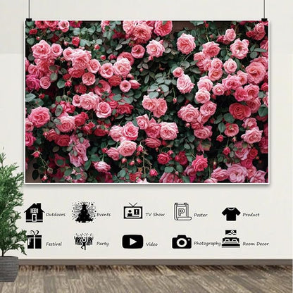 10x5ft Pink Flower Wall Backdrop Roses Floral Background Spring Tea Party Photography Banner for Wedding Birthday Bridal Shower Mother's Day Women's Day Valentine's Day Princess Portraits