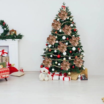 3 Pcs Artificial Flowers 10'' Christmas Decorations Festive Home Decor Elegant Holiday Floral Arrangements Perfect for Christmas Tree Table Centerpieces and Winter Weddings(Bronze)