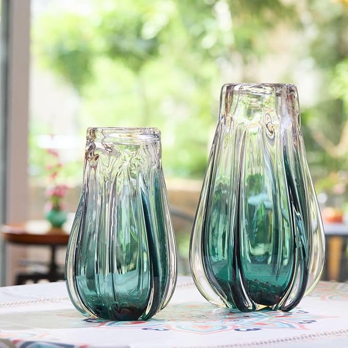 Luxury Lane Hand Blown Laine Sommerso Art Glass Vase for Home Decor 12.5 inch Tall Centerpiece Table Decoration