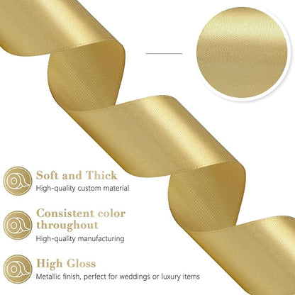 Champagne Gold Ribbon 1-1/2 Inch, 60 Yards Polyester Gold Satin Ribbon for Gift Wrapping, Fabric Ribbon for Flower Bouquet Crafts Wedding Christmas