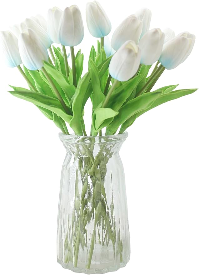 10-Heads Home Decor Mini Tulip Real Touch Tulips Artificial Flowers Bouquets for Home Wedding Party Centerpiece Decoration (Blue)