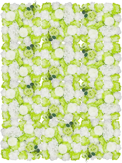 15"x 15" Artificial Flower Wall Panels,Flower Wall Mat Silk Flower Panels for Outdoor Garden Backyard Fence Fence Privacy Screen and Indoor Wall Decor(12Pcs Green+White)