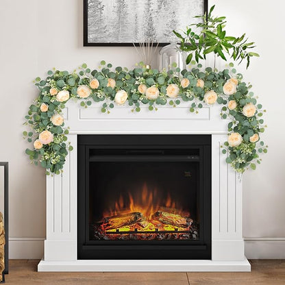 SOMYTING Artificial Flower Garlands Eucalyptus Garlands with Flowers Rose Peony Flower Vine Faux Floral Garland for Wedding Party Arch Table Wall Backdrop Decoration (Champagne, 2PCS)