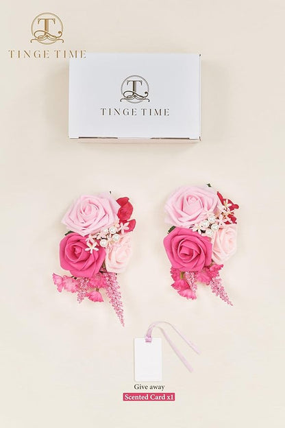 TINGE TIME Artificial Shoulder Corsages Flowers, Set of 2, Mother of The Bride Floral Corsage for Wedding Ceremony Anniversary Formal Dinner Party (Hot Pink)