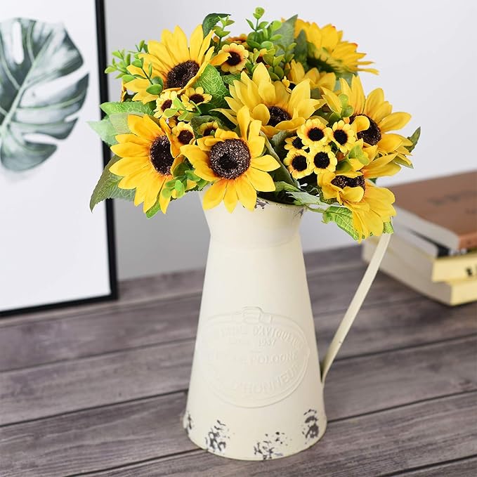 Lvydec Artificial Sunflower Bouquet, 4 Bunches Silk Sunflowers Fake Yellow Flowers for Home Decoration Wedding Decor (4 Pack)
