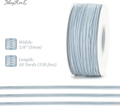MAYREEL 1/8 Inch Dusty Blue Velvet Ribbon Thin Slate Blue Vintage Ribbon for Wedding Invitations Gift Wrapping Party Favor Boxes 50 Yards