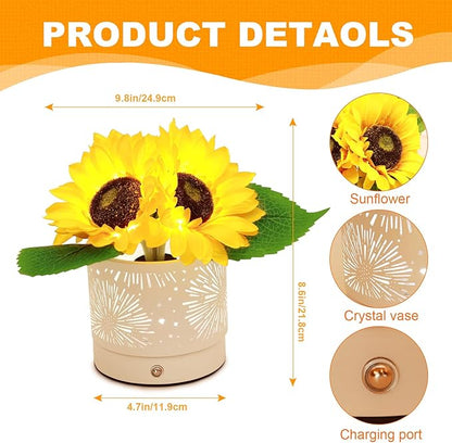 Birthday Gifts for Women,Sunflower Flower Cordless LED Touch Table Lamp,3-Colour Infinitely Dimming Rechargeable Small Night Light for Festival,Restaurant,Bedroom,Office Decor Gifts for Mom