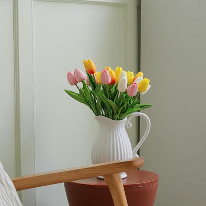 DEEMEI Tulips Artificial Flowers 20 Pcs Multicolor Fake Tulip Stems Real Touch PU Tulips for Easter Spring Wedding Bouquet Home Centerpiece Floral Arrangement Table Décor