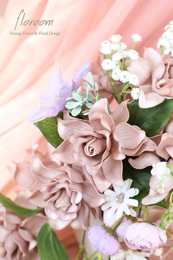 Floroom Artificial Gardenia Flowers 2.7" 25pcs Real Looking Dusty Rose Foam Fake Flowers with Stems for DIY Wedding Bouquets Bridal Shower Centerpieces Floral Arrangements Party Tables Decorations