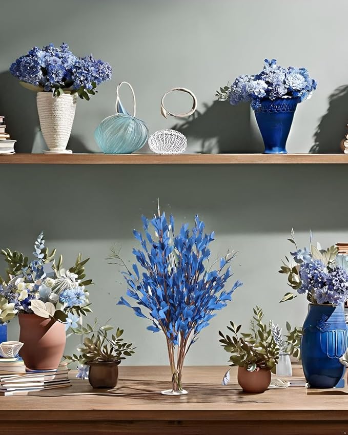 UiiziC Artificial Flowers Jasmine 8 PCS 31"/80cm Faux Plants Bulk Fake Flower Bouquet for Vase Fillers Floral Arrangement Wreath Wedding Party Bouquets Garden Centerpieces Decor (Blue)