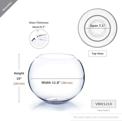 WGV Large Bowl Glass Vase, Diameter 12", Height 10", (Multiple Sizes Choices) Clear Round Bubble Vase Jar, Floral Planter Terrarium for Wedding Event Home Decor, 1 Piece (VBW1210)