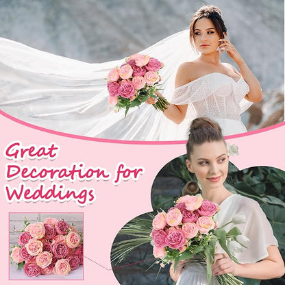 Olgaa 12 Bundles Peonies Artificial Flowers Artificial Peonies Silk Flowers Bulk Fake Peony Bouquet for Bridal Shower Decorations Wedding Table Centerpiece (Pink)