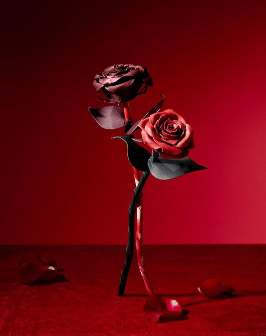 Handcrafted Genuine Leather Rose with Stem, Red, Gift Box Presentation, Lifelike Artisan Flower for 3rd Wedding Anniversary, Mother's Day (Dark Red)