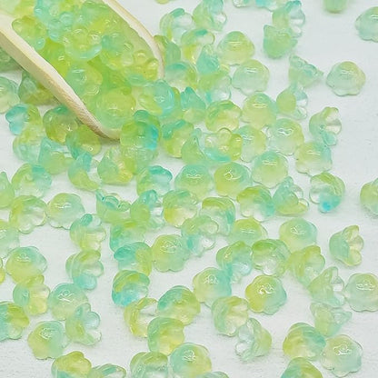LadayPoa 100pcs Glass Bellflower Beads for Jewelry Making Trumpet Flower Beads Gradient Clear Cute Beads for Bracelets Making Aesthetic Bead Charms for DIY Necklace Decoration-Yellow Green