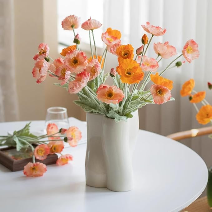 ASTRYAS Artificial Flowers 8 Stems Poppy Silk Bouquet,Fake Pooppies Flowers for Wedding, Home, Party Decoration,Table Centerpiece Arrangement(Coral Pink, 8pcs)