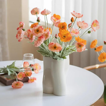 ASTRYAS Artificial Flowers 8 Stems Poppy Silk Bouquet,Fake Pooppies Flowers for Wedding, Home, Party Decoration,Table Centerpiece Arrangement(Coral Pink, 8pcs)
