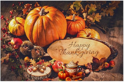 Thanksgiving Holiday Modern Pumpkins Placemats Set of 6 PVC Vinyl Non Slip Table Mats Heat Resistant Place Mats Washable Wipeable Dining Table Mat for Kitchen Party Indoor Outdoor Decorative Gift