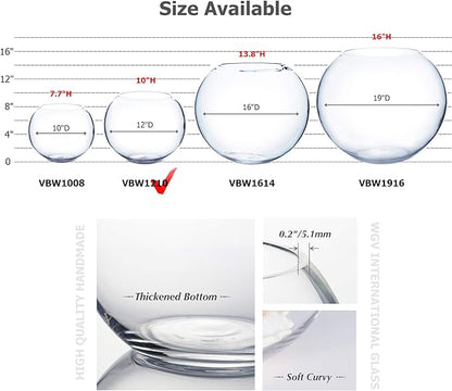 WGV Large Bowl Glass Vase, Diameter 12", Height 10", (Multiple Sizes Choices) Clear Round Bubble Vase Jar, Floral Planter Terrarium for Wedding Event Home Decor, 1 Piece (VBW1210)