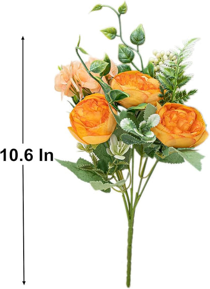 KAOYOO 4 PCS Artificial Peony Bouquet Short Stem for DIY Wedding Decoration Bridal Bouquet Home Decorations(Orange 4-PCS)