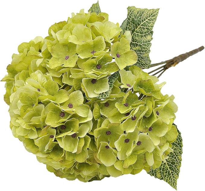 2Bouquets Artificial Fake Flowers Plants Silk Hydrangea Arrangements Wedding Bouquets Decorations Plastic Floral Home Kitchen Garden Party Festival Bar DIY(Chartreuse,5 Flower Heads)
