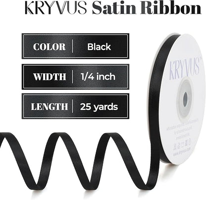 Black Satin Ribbon, Double Faced 1/4 Inch X 25 Yards Black Ribbon, Premium Satin Ribbon for Gift Wrapping, Crafts, Hair Bow Making, Sewing, Flower Bouquet, Wedding Party Decor