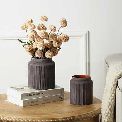 Rustic Ceramic Vase Set of 2, 5.9in Ceramic Flower Vase for Home Decor, Brown Terracotta Pottery Vase Decorative for Living Room, Coffee Table, Farmhouse, Fixwal