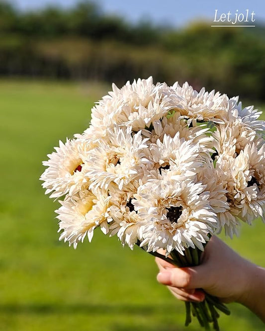 Letjolt Artificial Gerbera Daisy Flowers African Daisy Beige Silk Flowers Home Decorations Faux DIY Bouquet for Wedding Engagement Centerpieces Arrangements