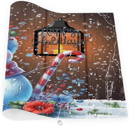 Christmas Art Snowman Snowflake Placemats Set of 4 PVC Vinyl Non Slip Table Mats Heat Resistant Place Mats Washable Wipeable Dining Table Mat for Kitchen Decor Party Indoor Outdoor Decorative Gift