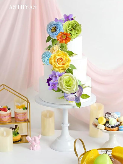 ASTRYAS Artificial Flowers Combo Box Set, Silk Fake Roses Faux Colorful Flowers for Fall Flowers DIY Floral Arrangements Wedding Bouquets Centerpieces Baby Shower Party Home Decorations(Rainbow Color)