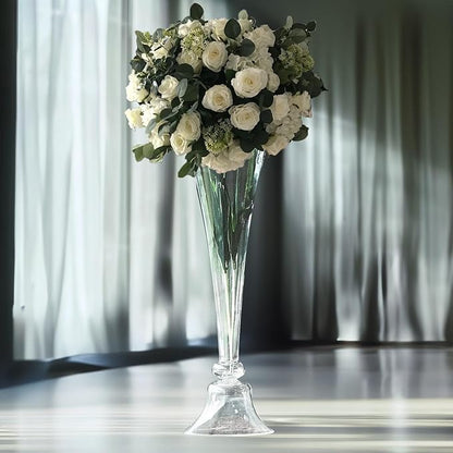Efavormart Set of 2 | 24" Clear Reversible Clarinet Glass Trumpet Vase, Tall Glass Vases Wedding Event Home Decor