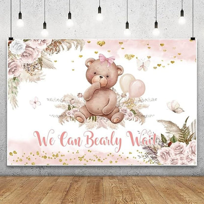 Leyiyi 5x3ft Bear Baby Shower Backdrop We Can Bearly Wait Photography Background Boho Pampas Grass Balloons Pink Floral It's a Girl Gender Reveal Party Decoration Kids Adults Portrait Photo Props