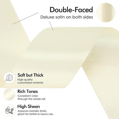 MEEDEE 2 Inch Ivory Satin Ribbon Lux Double Faced Ribbon by 25 Yards Ivory Silk Ribbons Beige Satin Ribbons for Gift Wrapping, Weddings, Flower Bouquet, Holiday Decorating