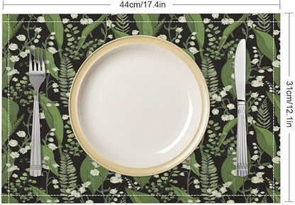 Vintage Botanical Placemats Set of 4, 17x12 Inch Retro Nature Plant Exotic Green Leaves Wildflower Table Mats for Home Party Kitchen Dining Decor