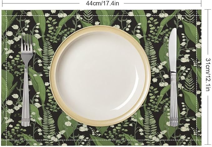 Vintage Botanical Placemats Set of 8, 17x12 Inch Retro Nature Plant Exotic Green Leaves Wildflower Table Mats for Home Party Kitchen Dining Decor